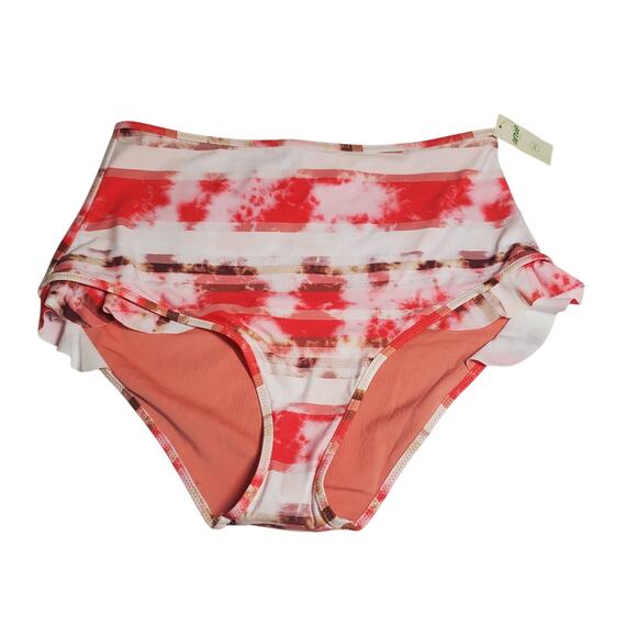 Aerie High Waisted Full Coverage Ruffle Tie Dye Pink Bikini Swim Bottoms NWT M - Picture 3 of 13